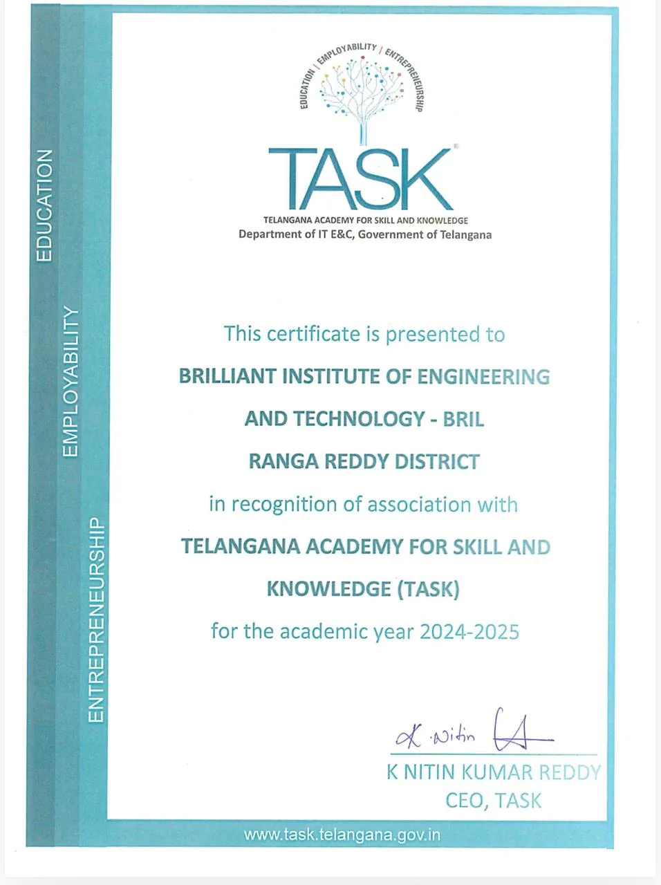 TASK MOU & CERTIFICATES – BRIL MoU
